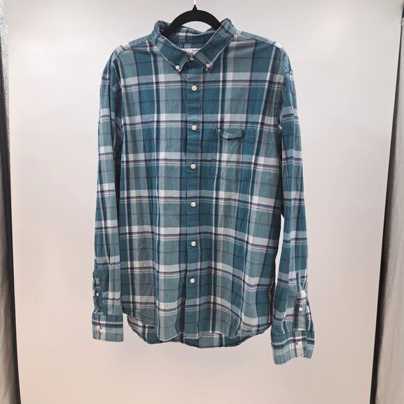 Old Navy‎ Mens Everyday Shirt XL Plaid Slim Fit Built-In Flex Long Sleeve Green - Picture 1 of 6